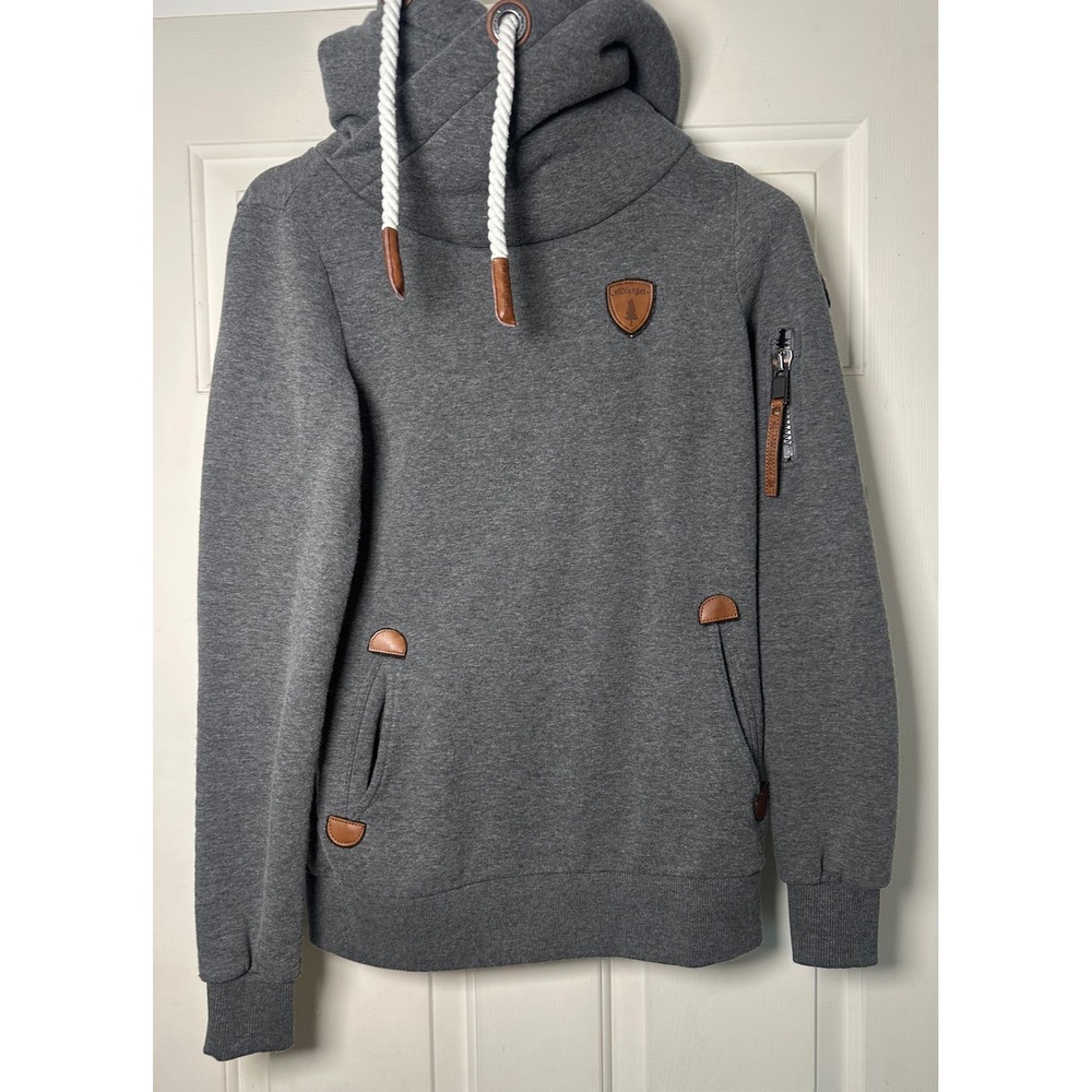 WANAKOME Women's Grey Sherpa Lined Hooded Sweatshirt High Neck‎ Cozy Size S